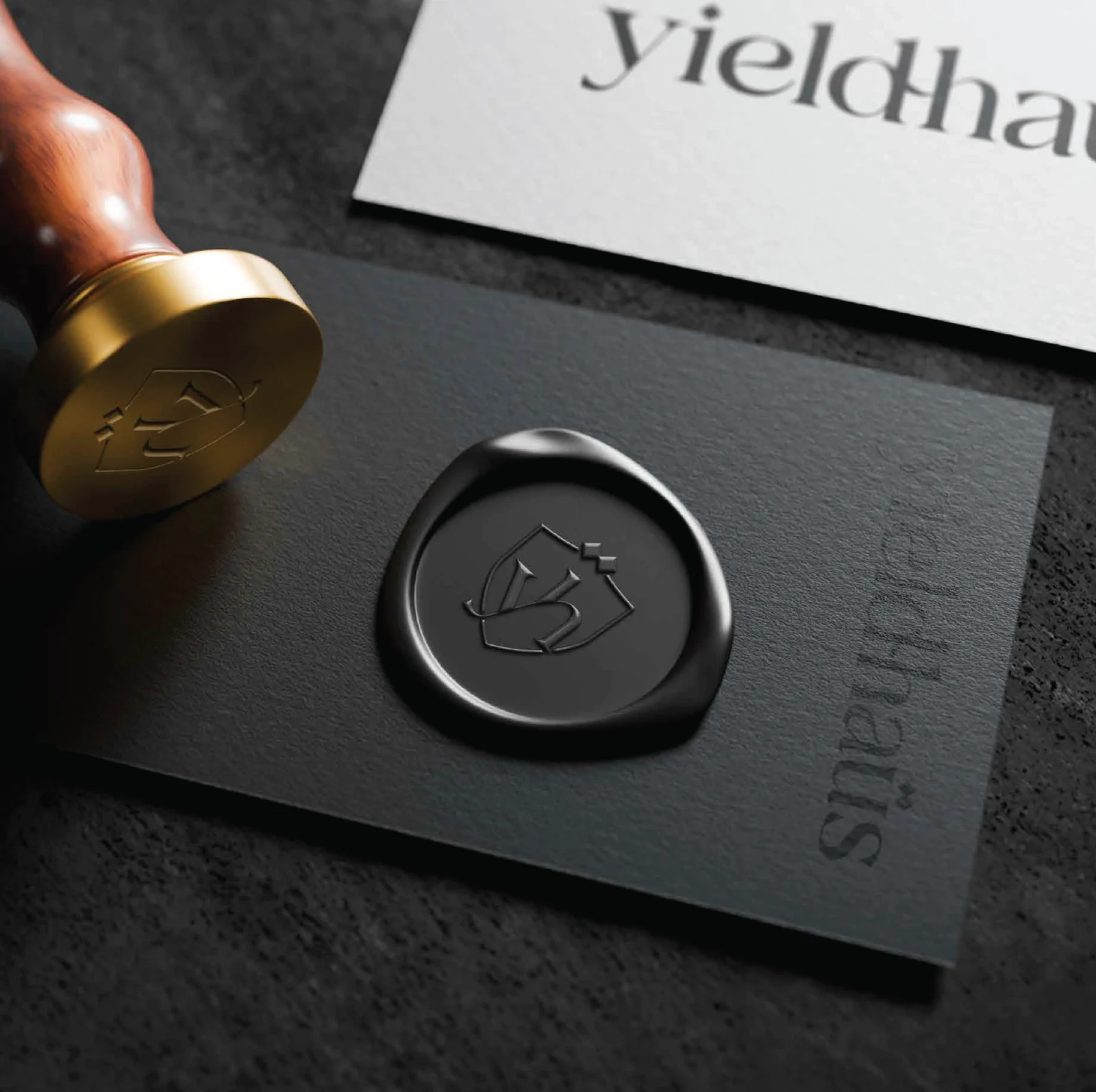 Gold seal stamp, wax seal and cards