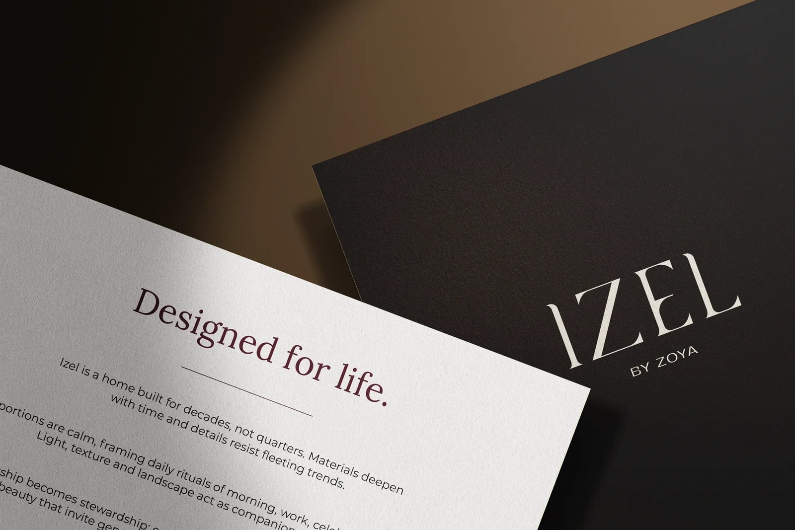Izel by Zoya letter reading “Designed for life.” with an IZEL card