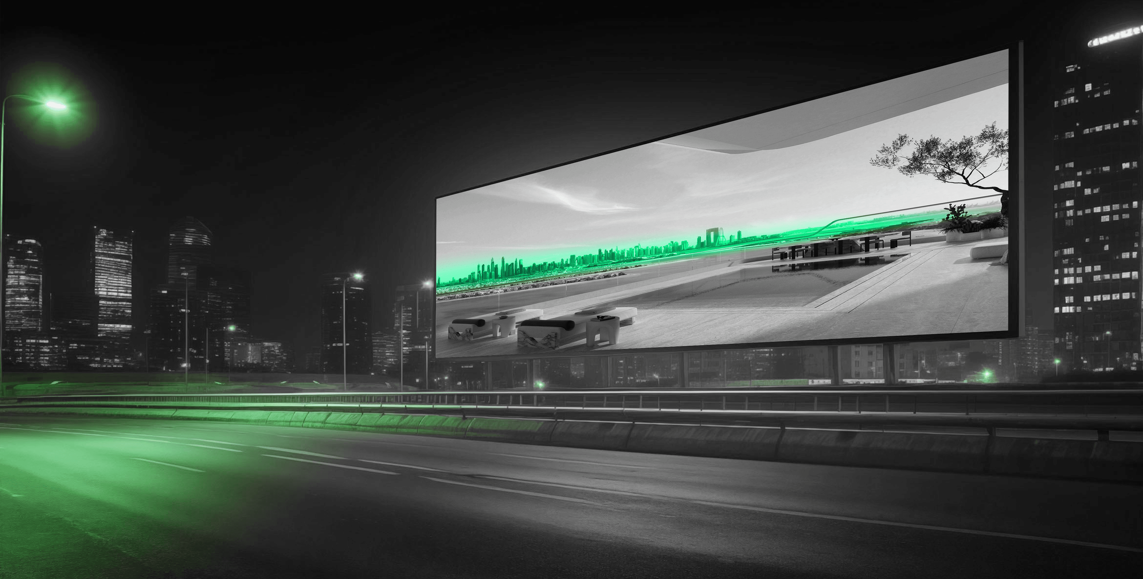 Outdoor real estate campaign billboard design at night