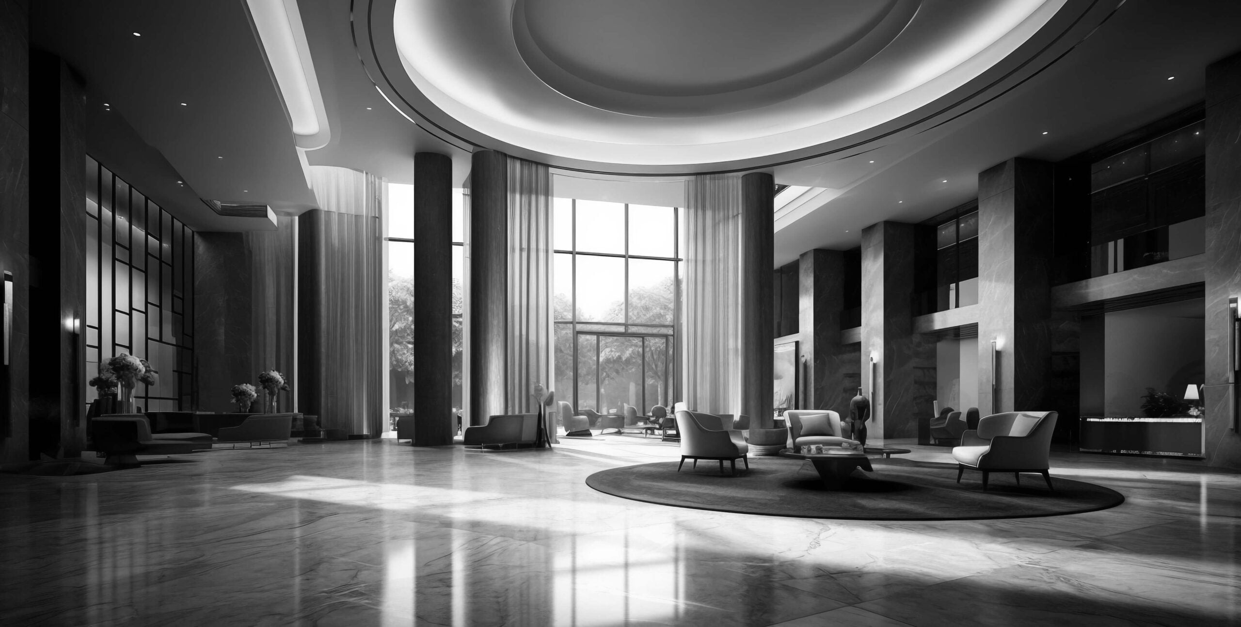 AI-rendered luxury hotel lobby, AI in luxury real estate visualization