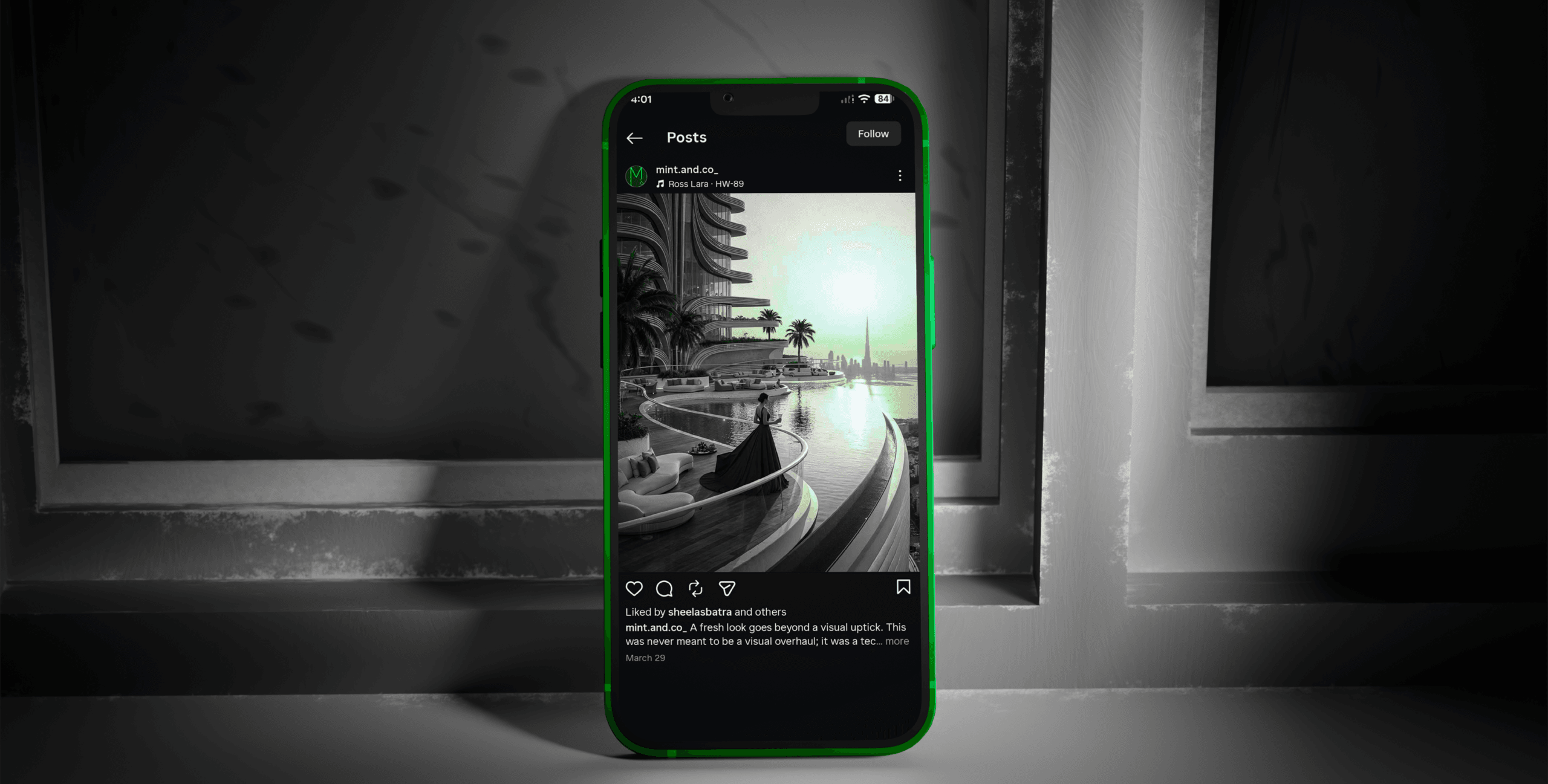 Phone displaying social media feed
