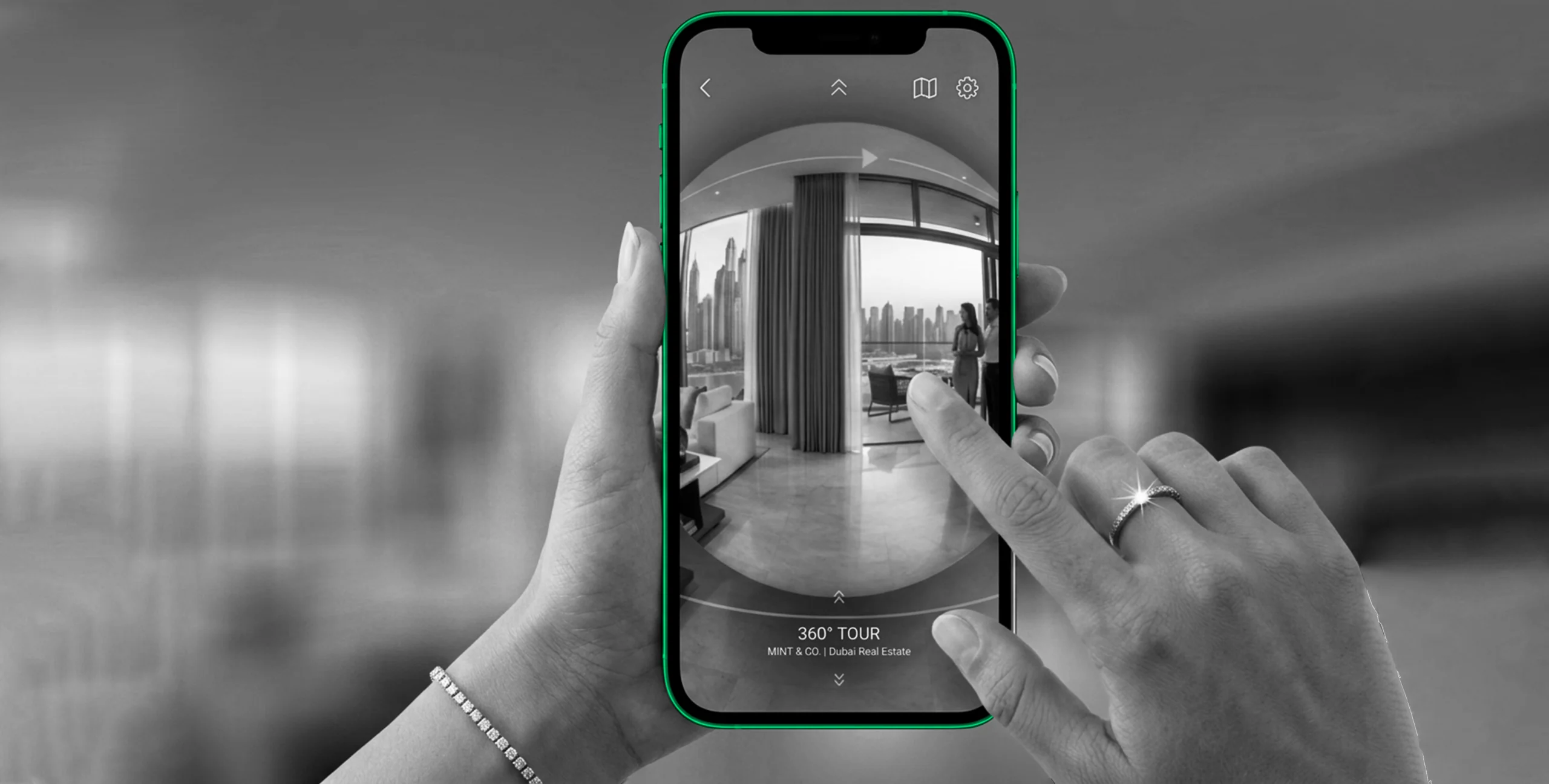 360-degree virtual tour on smartphone, virtual property tour for real estate