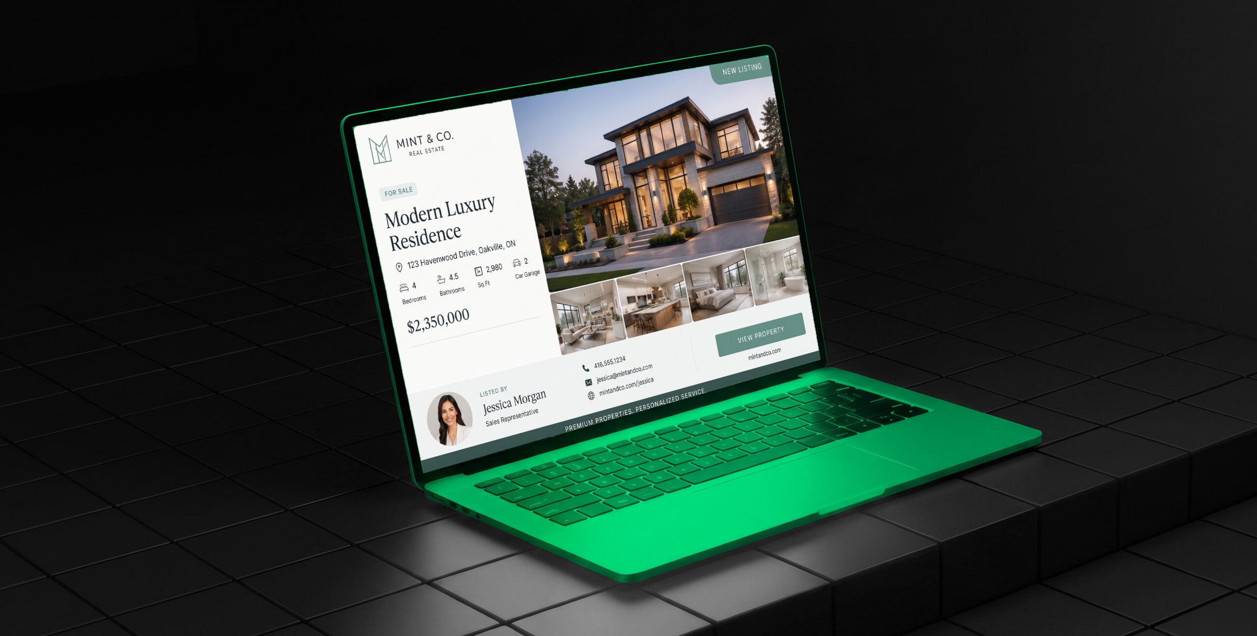 Mint & Co. real estate listing page, real estate listing website template