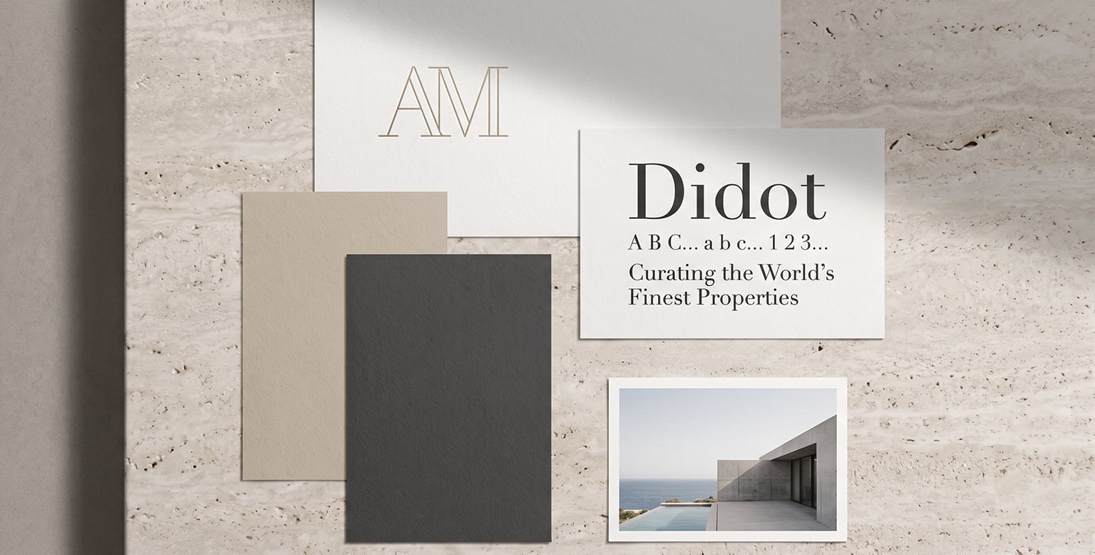 luxury property brand identity board for a Dubai real estate agent