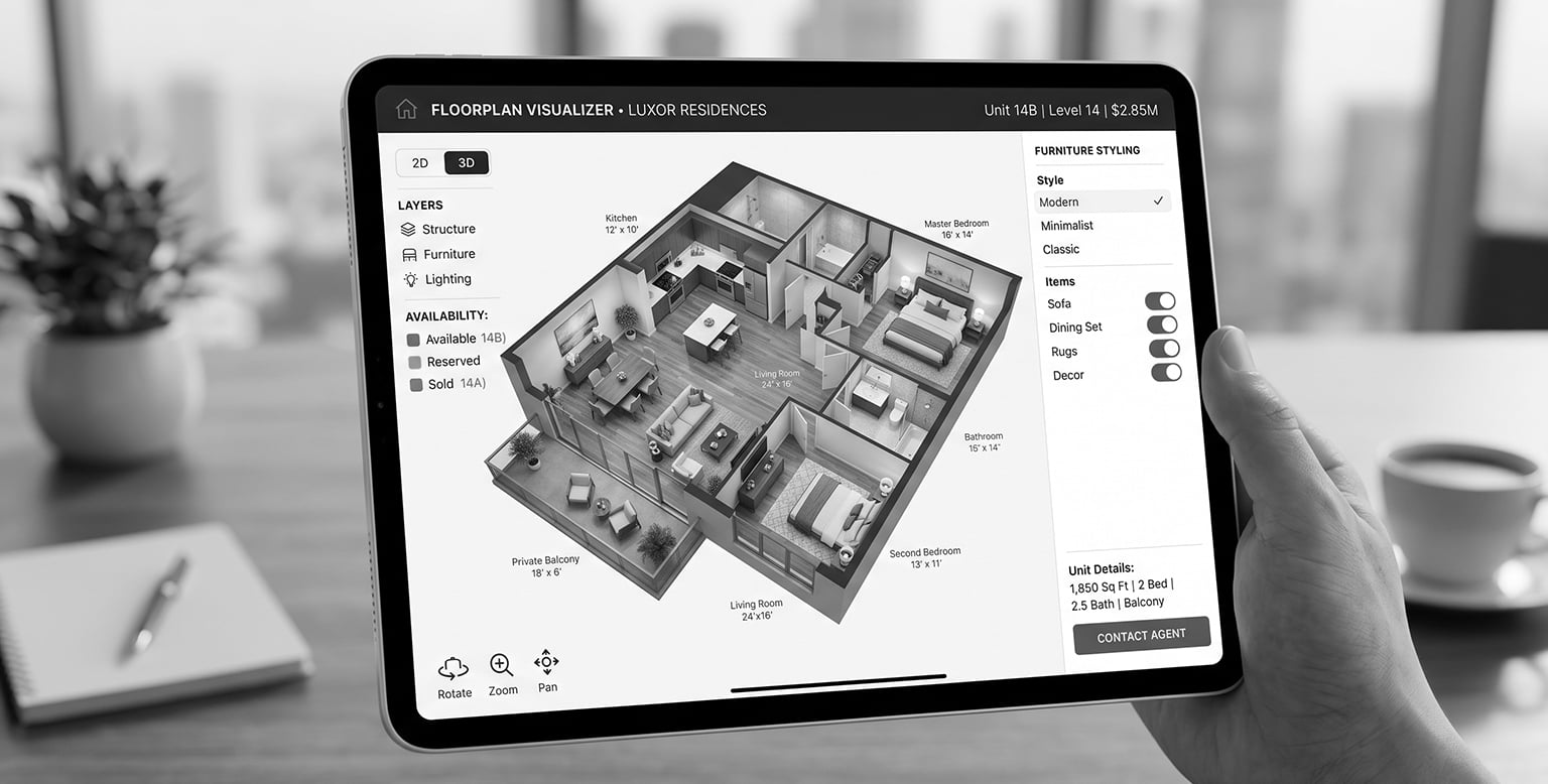 Interactive floor plan visualiser and CGI walkthrough for an off-plan unit