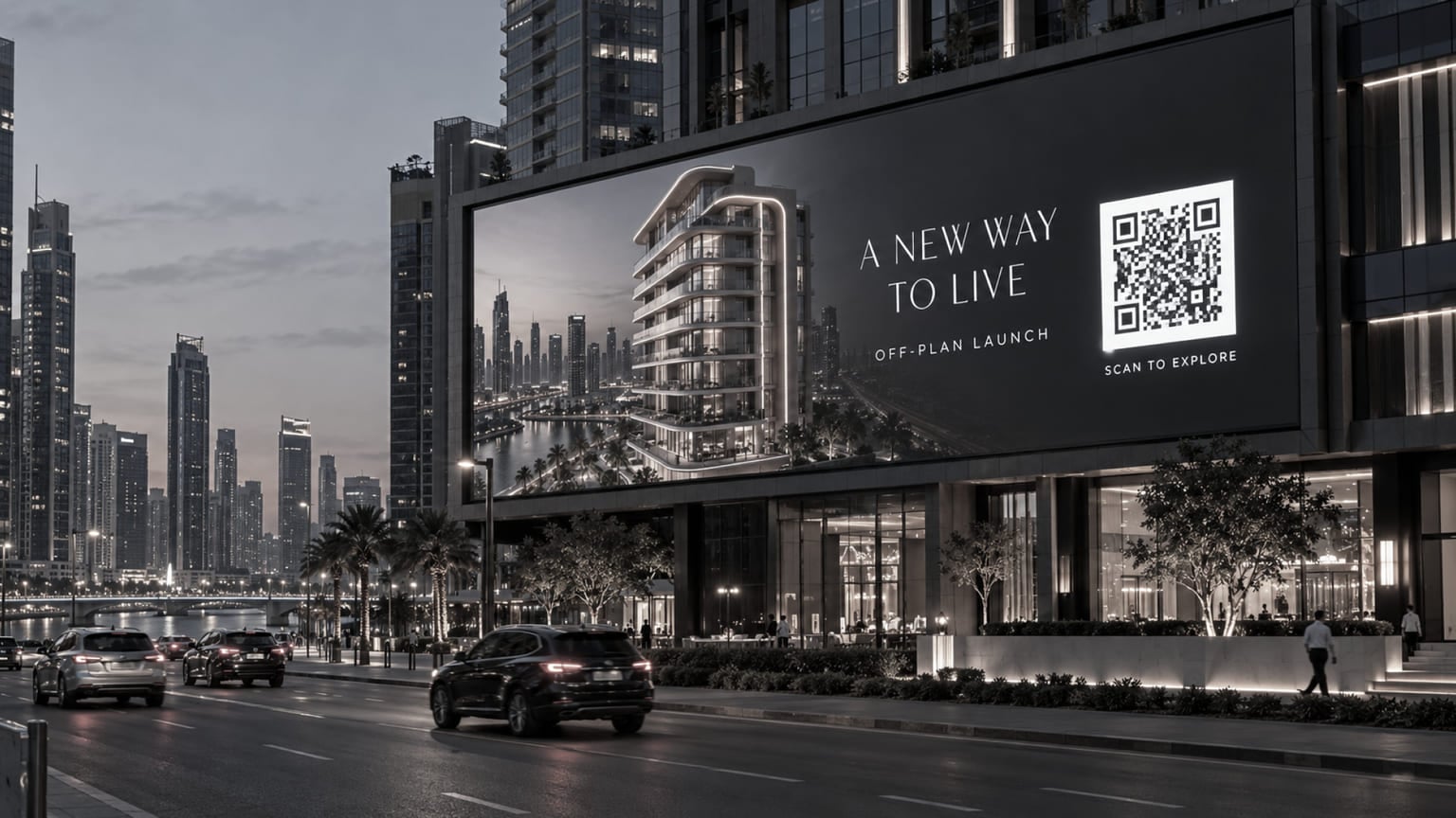 digital billboard ads for an off-plan launch in Business Bay
