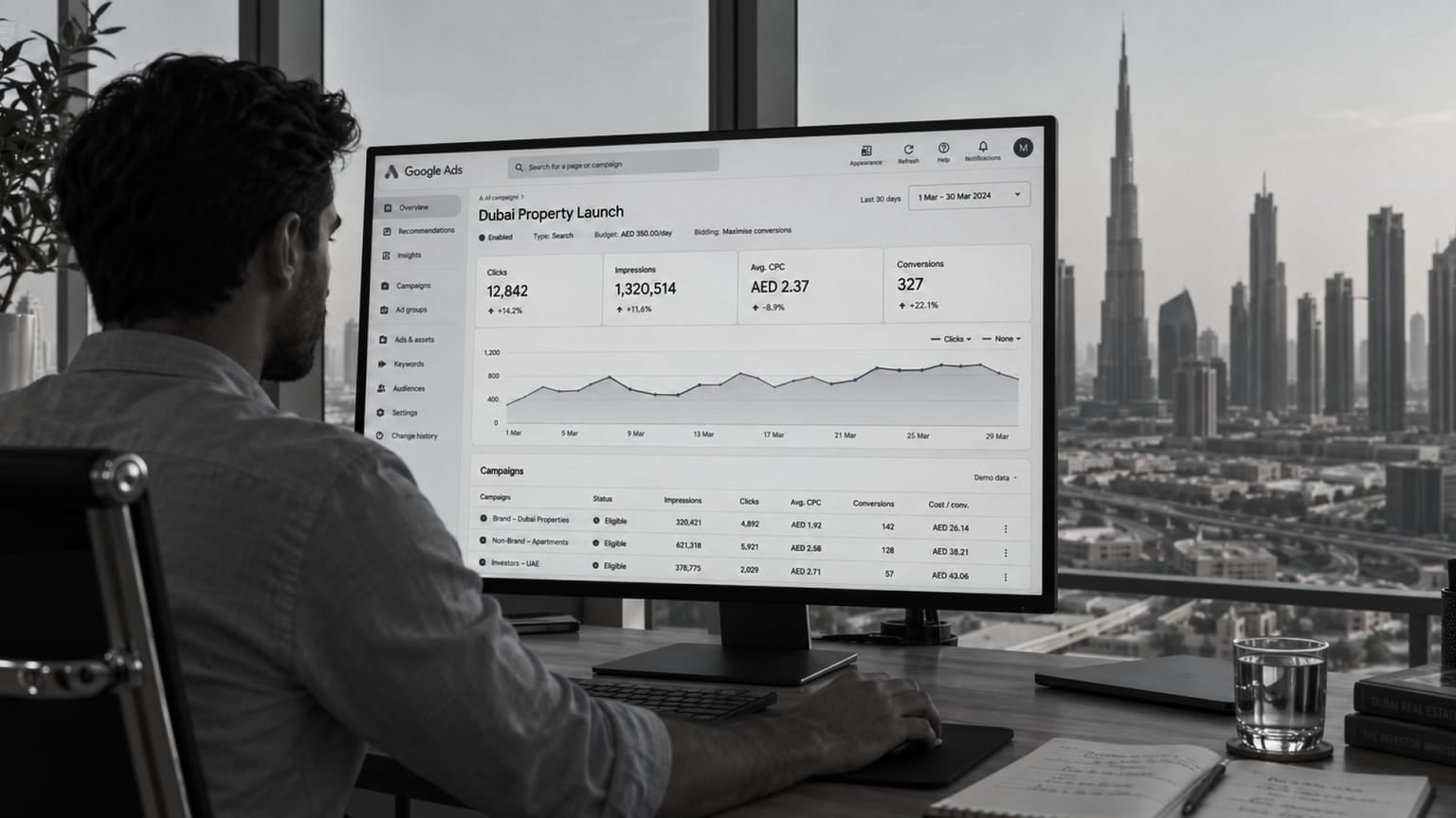 PPC campaign dashboard for a Dubai property launch