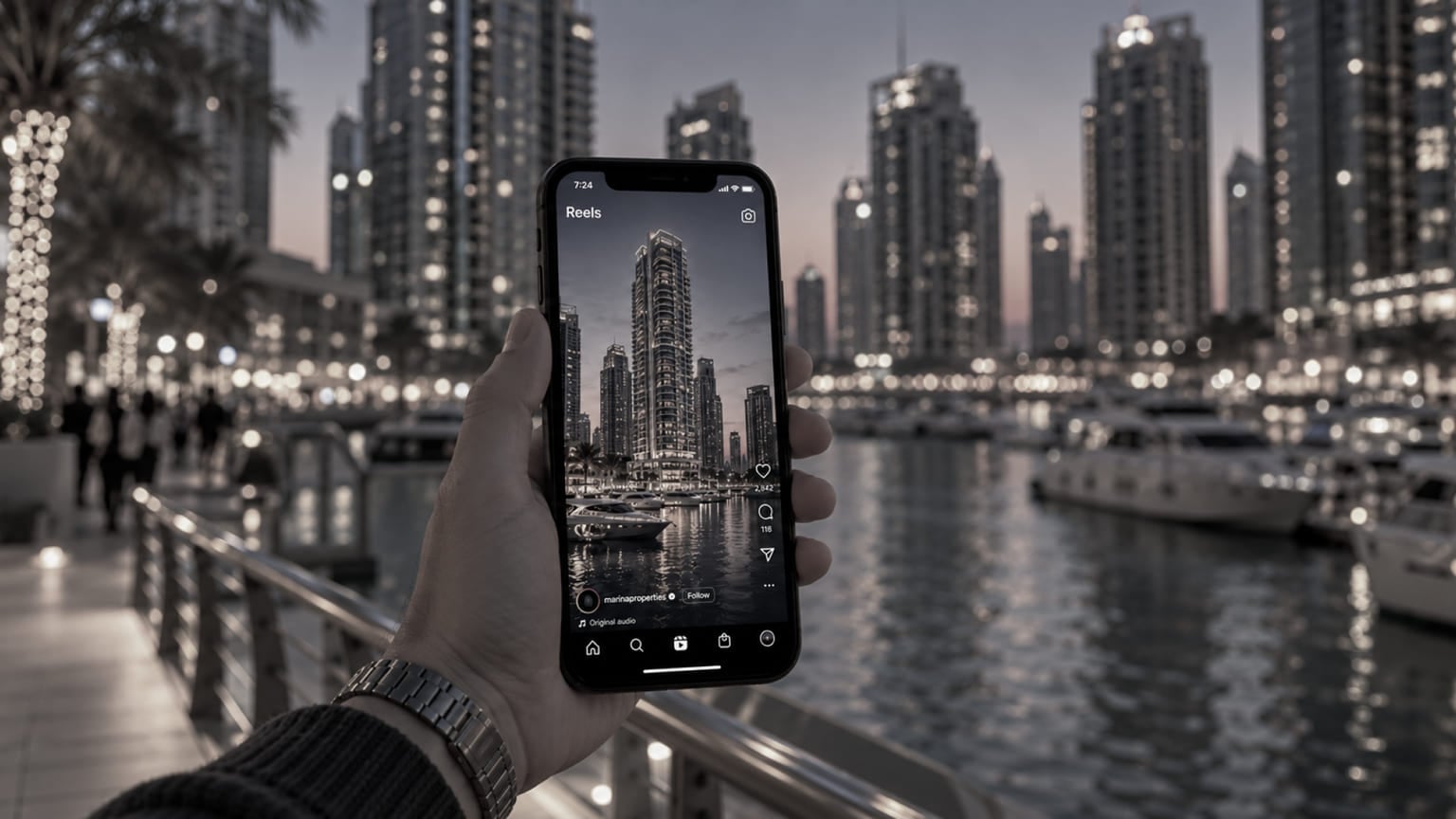 social media in real estate – Instagram Reel of a Dubai Marina luxury tower