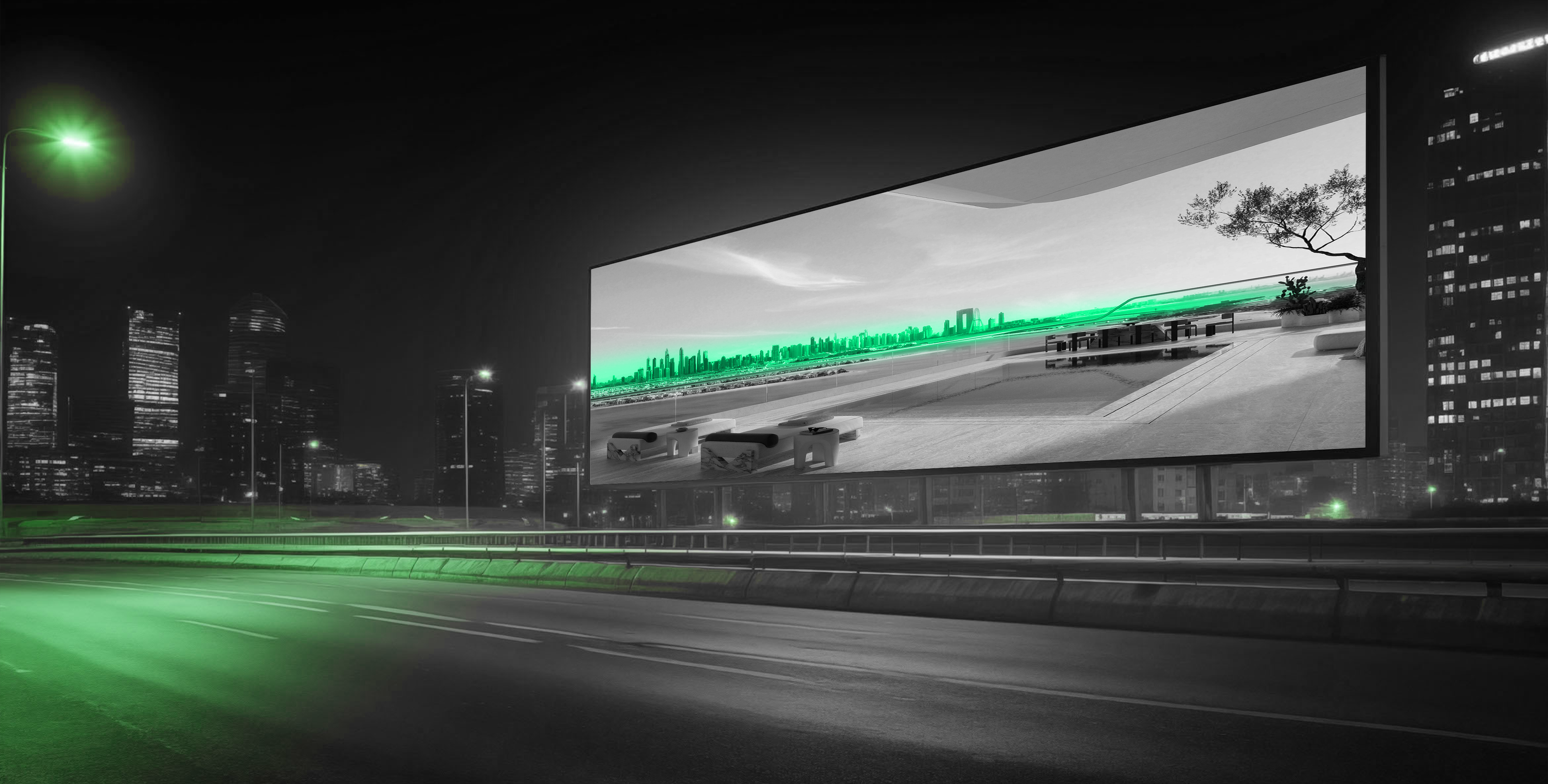 Outdoor real estate campaign billboard design at night