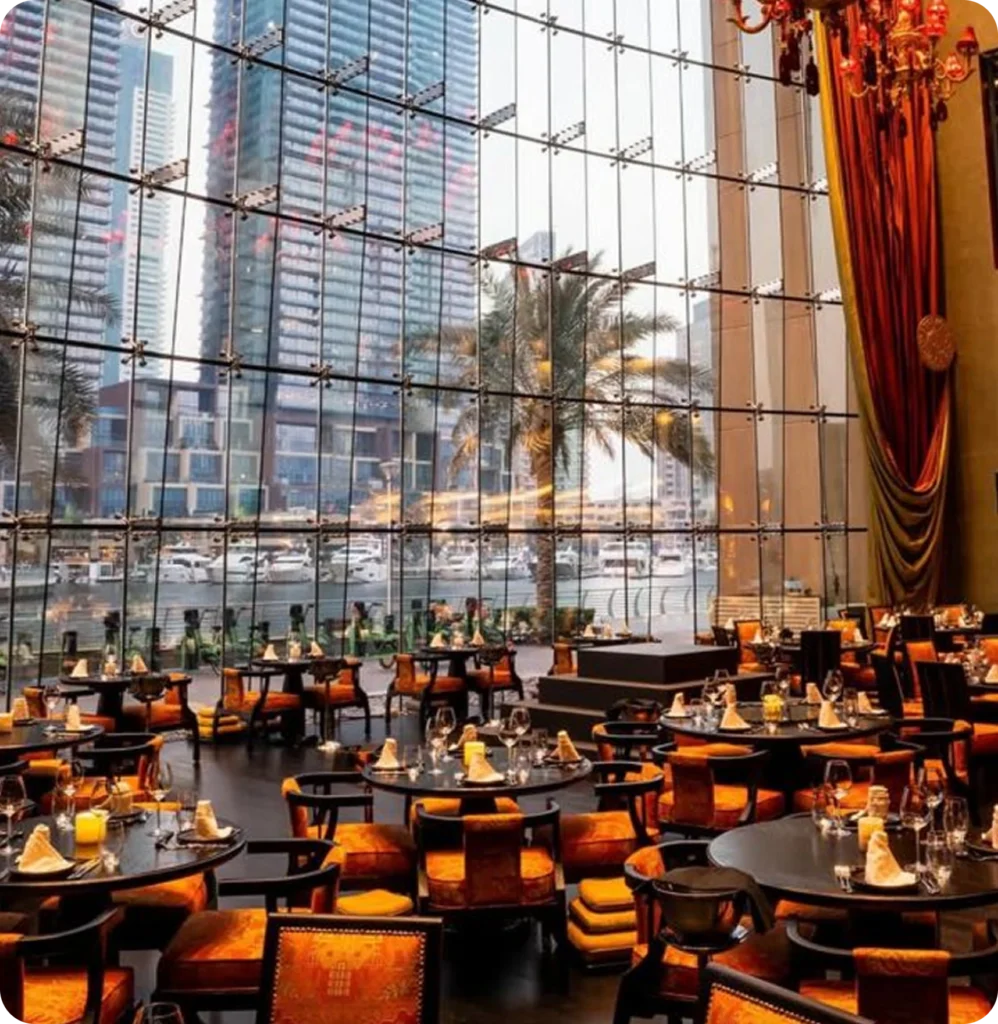 Upscale restaurant with city view