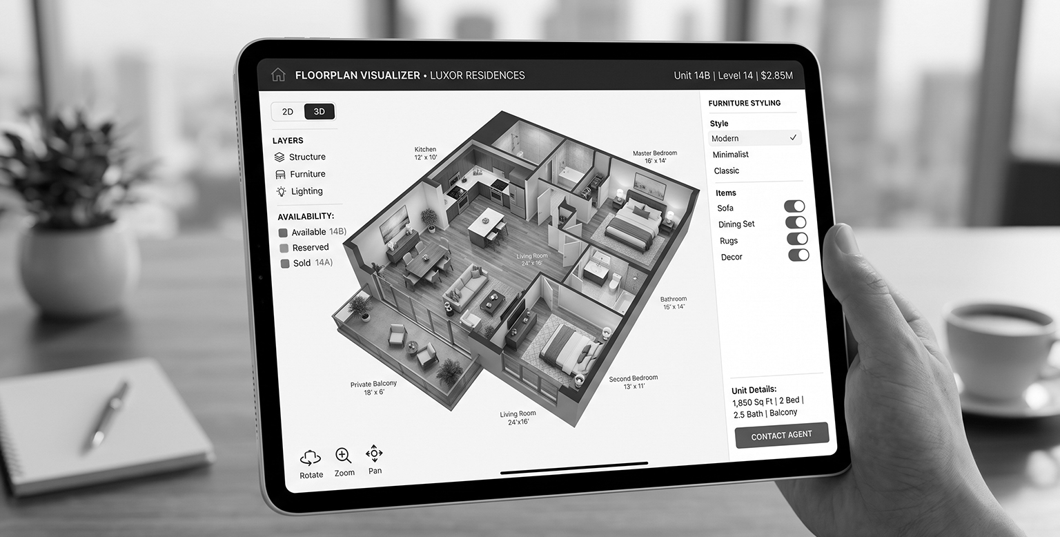 Interactive floor plan visualiser and CGI walkthrough for an off-plan unit